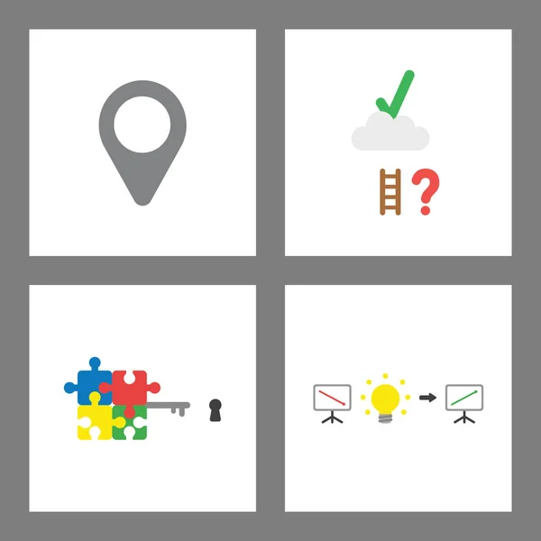 Icon concept set. Map pointer, reach check mark on cloud, puzzle