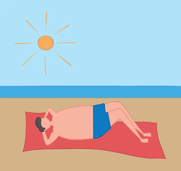 Homem deitado na praia, ilustração vetorial desenhada à mão . — Vetor de Stock