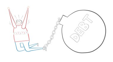 Adam çok para borçlu. el çizimi vektör çizim.