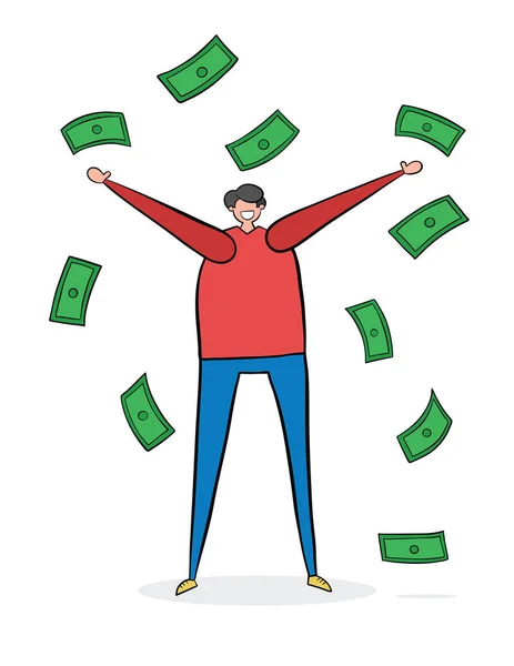 The man made a lot of money and it's raining. — Stock Vector