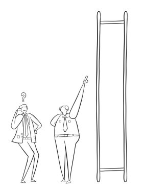 Patron onun bayanla merdivenin tepesine tırmanmasını istiyor.