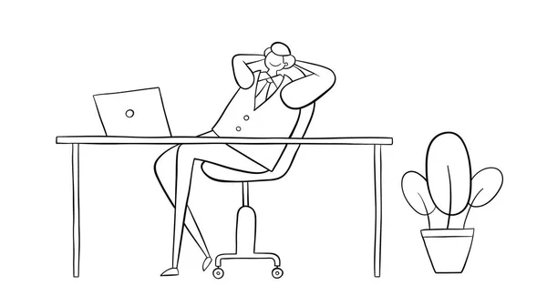 ビジネスマンは非常に幸せで、彼の机に座って. — ストックベクタ