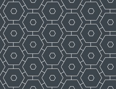 Dikişsiz geometrik desen. Şekilli beyaz altıgenler, siyah backgro