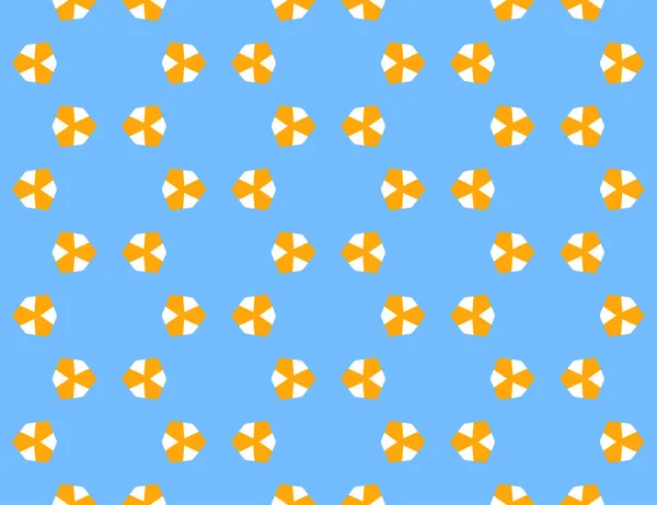 Seamless geometric pattern. Dark yellow, white shapes on blue ba