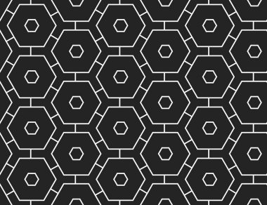 Vektör dikişsiz geometrik desen. Şekilli beyaz ve siyah altıgen