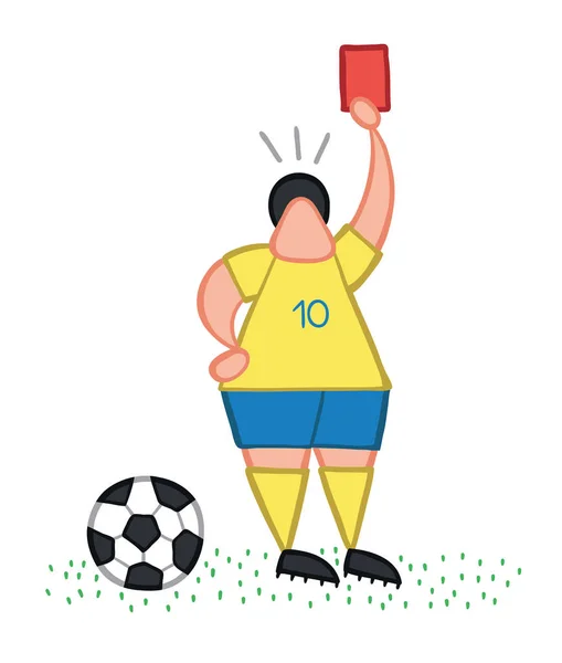 レッドカードを示すベクトルイラストサッカー選手。手描き. — ストックベクタ