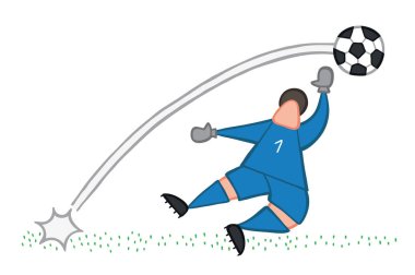 Vektör illüstrasyon kaleci, ateş ve gol. Elle çizilmiş. 