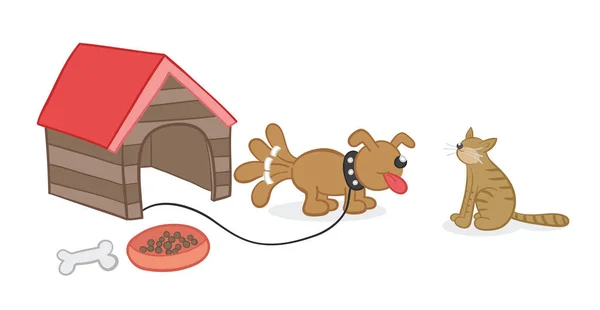 Vetor ilustração cão e gato amizade. Desenhado à mão . — Vetor de Stock