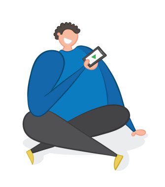 Vektör illüstrasyon oturma ve akıllı telefonda video izleme. Ha