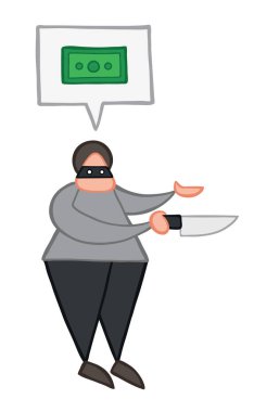 Vektör illüstrasyon hırsız bıçak tutan ve para istiyor. El dr