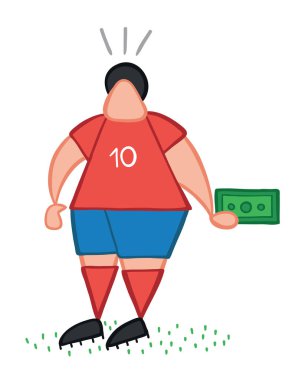 Vektör illüstrasyon futbolcu rüşvet. Elle çizilmiş. 