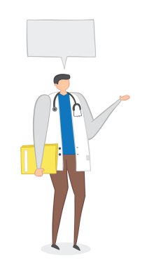 Vektör illüstrasyon doktor klasörü tutma ve konuşma. El çizimi