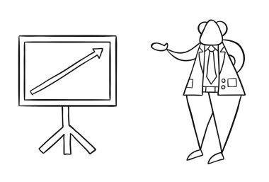 Satış grafiği ok yukarı ile patron elle çizilmiş vektör illüstrasyon