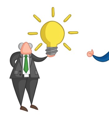 Parlayan ışık bul tutan patron el çizilmiş vektör illüstrasyon