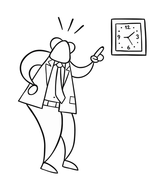 Illustrazione vettoriale disegnata a mano del capo arrabbiato e mostrando il timer — Vettoriale Stock