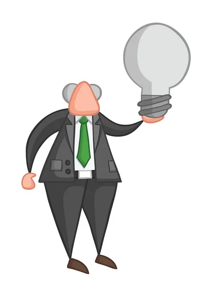 Hand-drawn vector illustration of boss holding light bulb. — Stock Vector