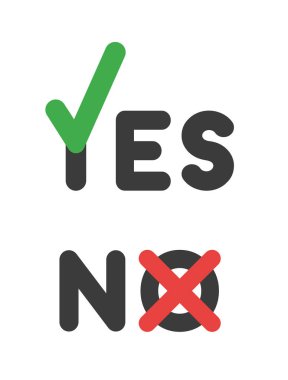 Onay işareti ve x işareti ile evet ve hayır vektör simgesi kümesi. 