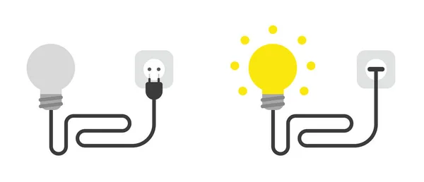 Set di icone vettoriali di lampadina con cavo, spina e collegato — Vettoriale Stock