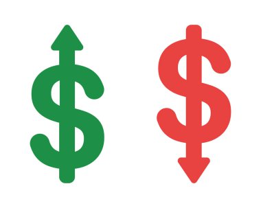 Yukarı ve aşağı hareket eden okile dolar sembolleri vektör simgesi kümesi.