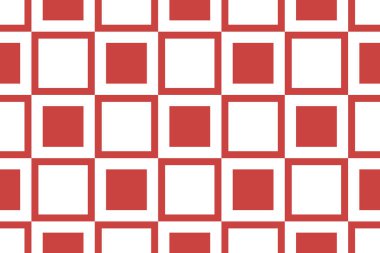 Vektörsüz geometrik desen. Kırmızı, beyaz şekilli kareler 