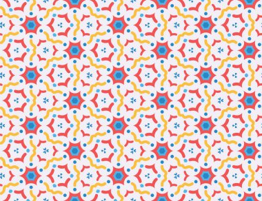 Vektörsüz geometrik desen. Kırmızı, mavi, sarı dalgalı çizgiler,