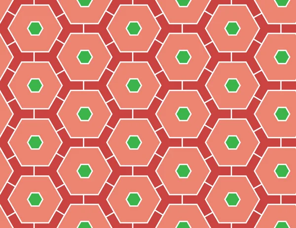 Vektorový bezproblémový geometrický vzorec. Tvar bílá, zelená, červená hexa — Stockový vektor