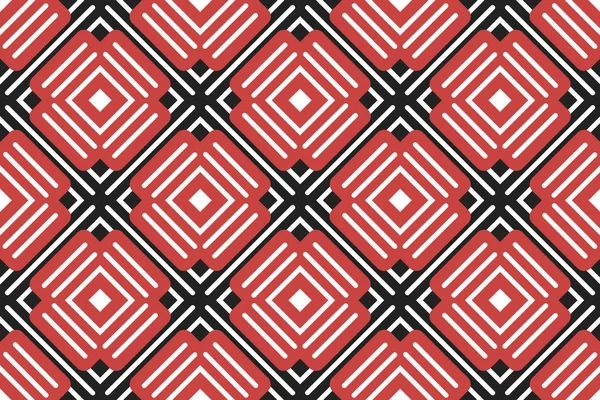Wektorowy bezszwowy wzór geometryczny. Białe linie, czerwony, czarny kształt — Wektor stockowy