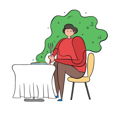 Restoranda sipariş edilen yemekler çok kötü kokuyor. Vektör illus