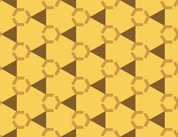 Vektorový bezproblémový geometrický vzorec. Tvarované hnědé šestiúhelníky a trojúhelníky — Stockový vektor