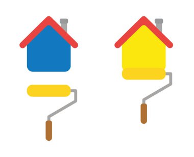 Boyalı evin boya fırçalı vektör simgesi. 