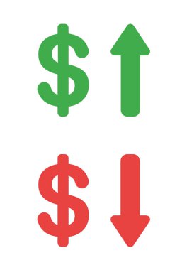 Yukarı ve aşağı hareket eden okile dolar sembolleri vektör simgesi kümesi.