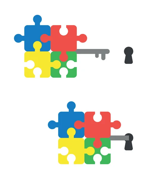 Vektor ikon készlet csatlakoztatott puzzle darab kulcs és kulcslyuk. — Stock Vector