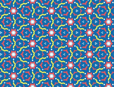 Vektörsüz geometrik desen. Beyaz, açık mavi, kırmızı, sarı