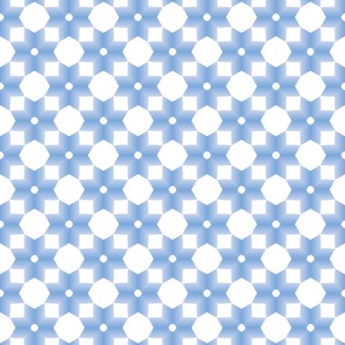 Geometrik şekilli, mavi ve beyaz renklerle renklendirilmiş kusursuz desen dokusu vektör arkaplanı.
