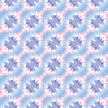 Geometrik şekilli, mavi, pembe, mor ve beyaz renklerde vektörsüz desen arkaplanı.