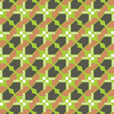 Geometrik şekilli, yeşil, kahverengi ve beyaz renklerde vektörsüz desen arkaplanı.