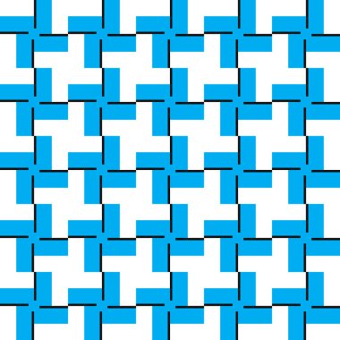 Geometrik şekilli, mavi, siyah ve beyaz renklerle renklendirilmiş vektörsüz desen arkaplanı.