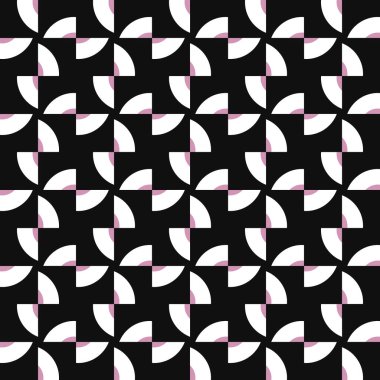 Geometrik şekilli, siyah, pembe ve beyaz renklerde vektörsüz desen arkaplanı.