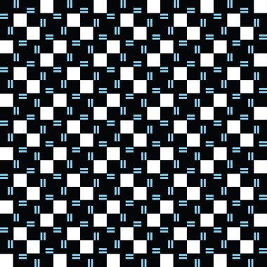 Geometrik şekilli, siyah, mavi ve beyaz renklerle renklendirilmiş vektörsüz desen arkaplanı.