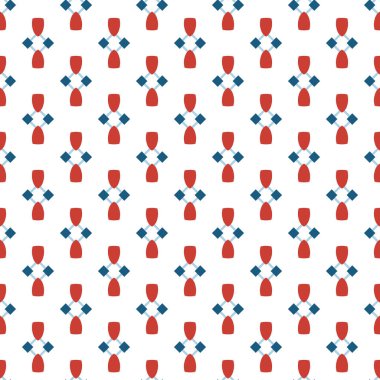 Geometrik şekilli, kırmızı, mavi ve beyaz renklerde vektörsüz desen arkaplanı.