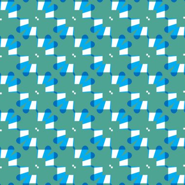 Geometrik şekilli, mavi, yeşil ve beyaz renkli vektörsüz desen arkaplanı.