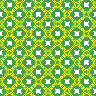 Geometrik şekilli, yeşil, sarı ve beyaz renklerde vektörsüz desen arkaplanı.