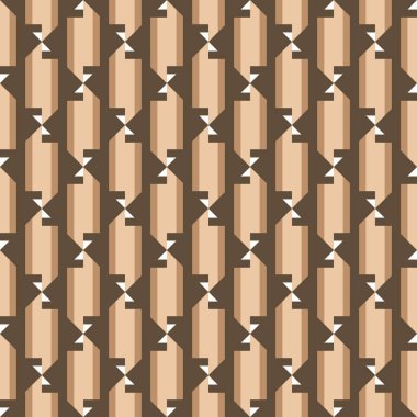 Geometrik şekilli, kahverengi ve beyaz renklerle renklendirilmiş vektörsüz desen arkaplanı.