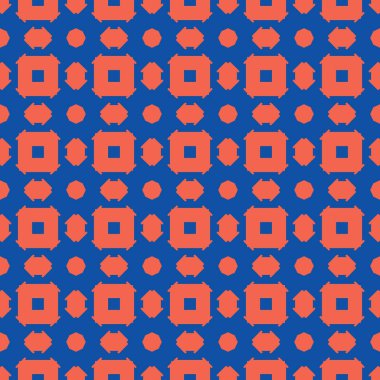 Geometrik şekilli, turuncu ve mavi renklerle renklendirilmiş vektörsüz desen arkaplanı.