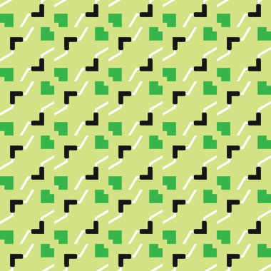 Geometrik şekilli, yeşil, beyaz ve siyah renkli vektörsüz desen arkaplanı.