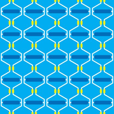 Geometrik şekilli, mavi, sarı ve beyaz renklerde vektörsüz desen arkaplanı.