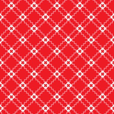 Geometrik şekilli, kırmızı ve beyaz renklerde renklendirilmiş vektörsüz desen arkaplanı.