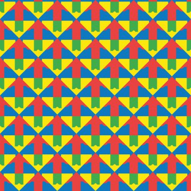 Geometrik şekilli, sarı, kırmızı, mavi ve yeşil renklerde vektörsüz desen arkaplanı.