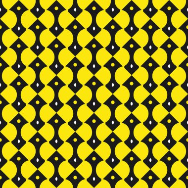 Geometrik şekilli, sarı, siyah ve beyaz renkli vektörsüz desen arkaplanı.