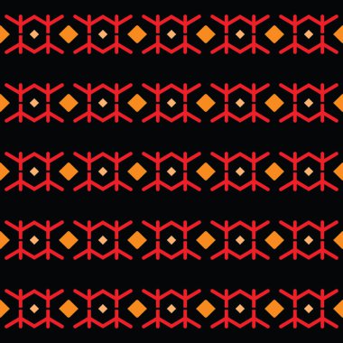 Geometrik şekilli, siyah, turuncu ve kırmızı renklerde vektörsüz desen arkaplanı.